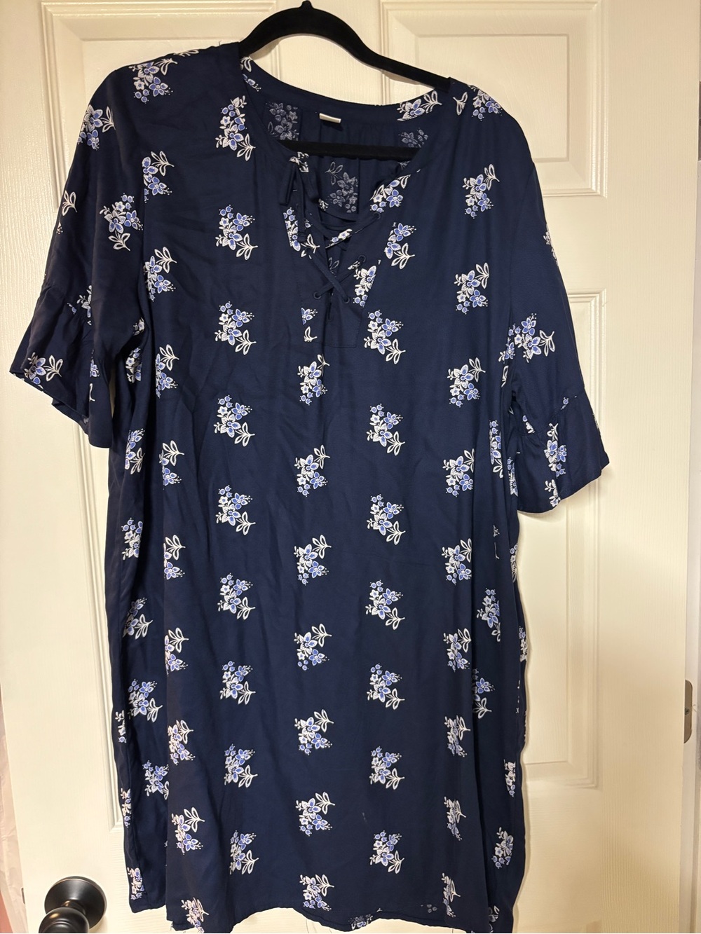 Navy Floral Tie-Neck Women’s Dress